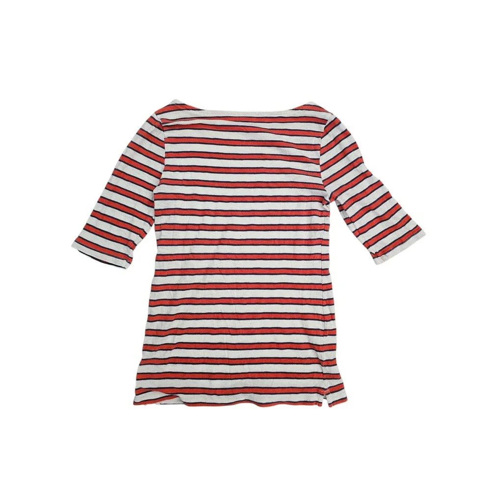 J.Crew Womens Striped Boatneck Elbow Sleeve Painter T-Shirt Red White Blue Small